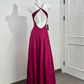 Fuchsia Halter Cinched Waist Fitted Backless Sexy Long Prom Dress, Evening Gown gh7216