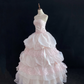 Blush Pink Strapless Romantic Gown with Embroidery, Cinched Waist, Fluffy Tiered Princess Skirt, Wedding Dress & Bridal Gown gh8159