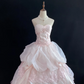Blush Pink Strapless Romantic Gown with Embroidery, Cinched Waist, Fluffy Tiered Princess Skirt, Wedding Dress & Bridal Gown gh8159