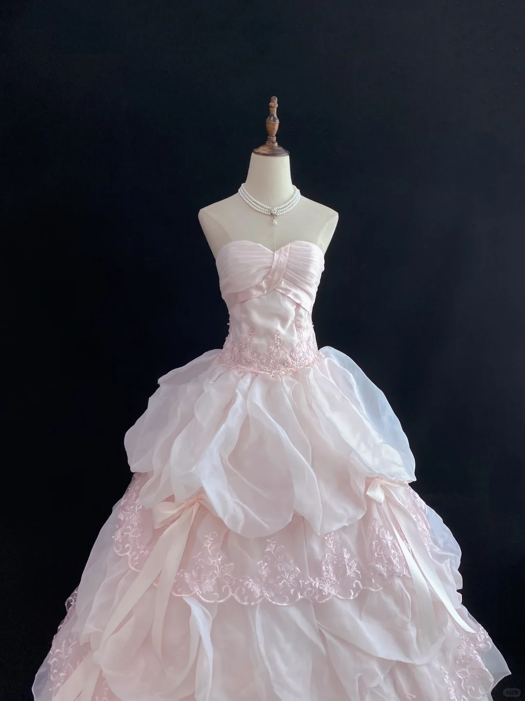 Blush Pink Strapless Romantic Gown with Embroidery, Cinched Waist, Fluffy Tiered Princess Skirt, Wedding Dress & Bridal Gown gh8159