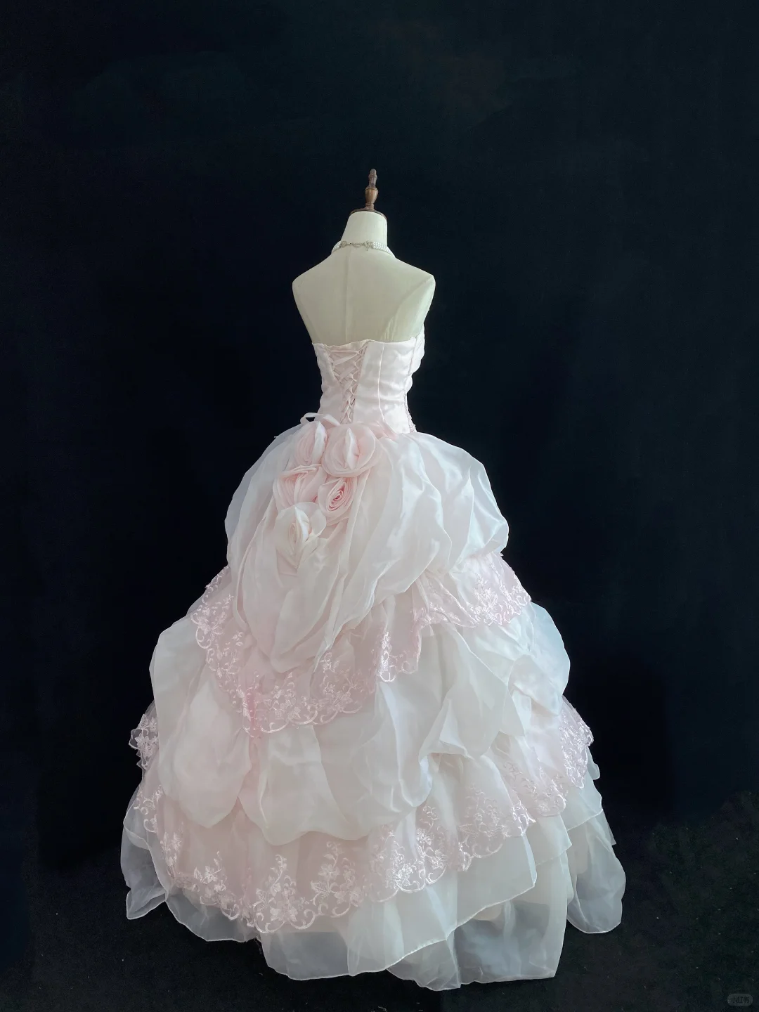 Blush Pink Strapless Romantic Gown with Embroidery, Cinched Waist, Fluffy Tiered Princess Skirt, Wedding Dress & Bridal Gown gh8159