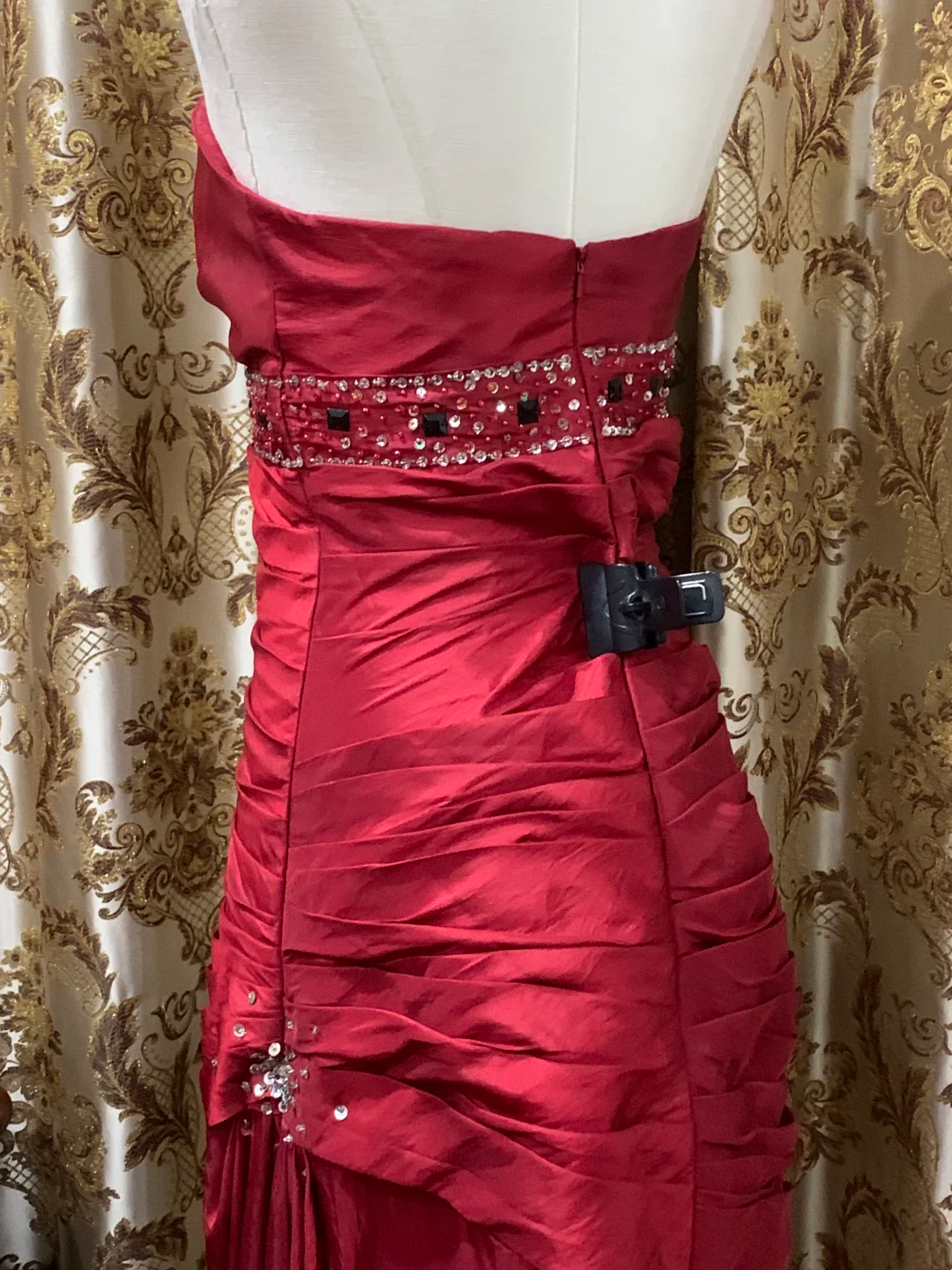 Red Strapless Waist-Cinched Fitted Long Prom Dress, Evening Party Gown gh7289