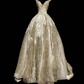 Light Champagne Spaghetti Strap Waist-Cinching Voluminous Sequin Long Prom Gown, Evening Formal Dress gh7336