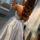 Simple V Neck Silver Satin Long Prom Dresses, V Neck Silver Formal Dress, Open Back Silver Evening Dress gh2398