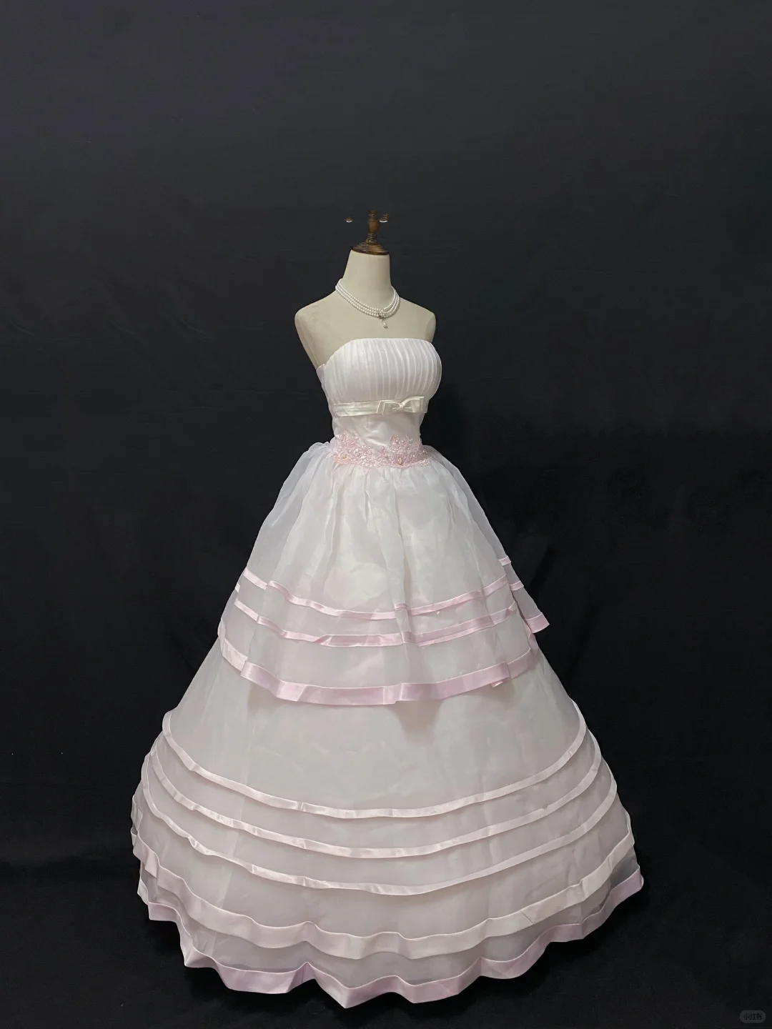 Blush Pink Strapless Long Romantic Gown, Waist-cinched Design, Voluminous Flared Skirt, Wedding Dress & Bridal Gown gh8199