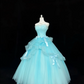 Light Blue Strapless Cinched Waist Voluminous Tulle Skirt Long Romantic Dress, Wedding Gown gh7853