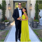 Robe de soirée longue en mousseline de soie, simple et élégante, avec haut tube et épaules dénudées, avec foulard, jaune et vert, gh3662