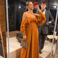 Yellow Brown Elegant Solid Color Fashion Off Shoulder Chic Ruffle Long Evening Dress Party Dress Wedding Guest Dress gh3066