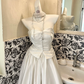 White Satin Strapless Waist-Cinched A-Line Skirt Slim Elegant Romantic Dress, Wedding Gown gh7731