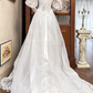 Ivory Vintage Lace A‑Line Wedding Prom Dress, Sweetheart V‑Neck, Lace Puff Long Sleeves, Full Lace Long Train gh8700