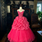 Girlhomeshops-PDark Pink Glitter Tüll Prinzessin Langes formelles Ballkleid gh5359