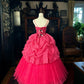 Girlhomeshops-PDark Pink Glitter Tüll Prinzessin Langes formelles Ballkleid gh5359