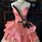 Girlhomeshops - Rosa, zart geblümtes, langes Tüll-Ballkleid gh5351