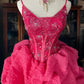 Girlhomeshops-PDark Pink Glitter Tüll Prinzessin Langes formelles Ballkleid gh5359