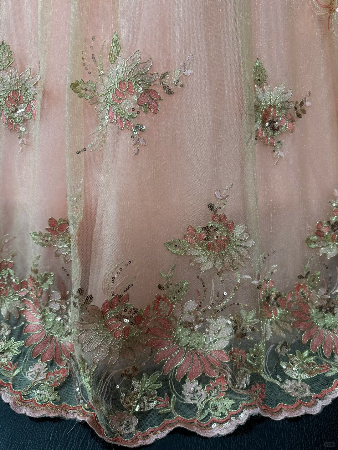 Girlhomeshops - Rosa, zart geblümtes, langes Tüll-Ballkleid gh5351