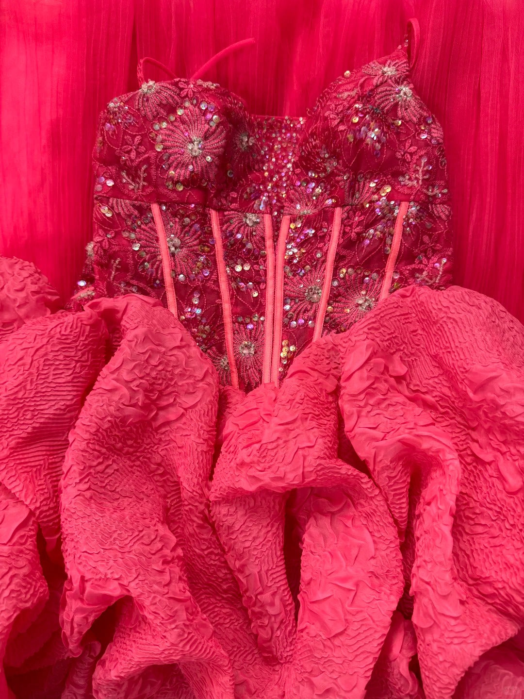 Girlhomeshops-PDark Pink Glitter Tüll Prinzessin Langes formelles Ballkleid gh5359