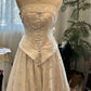 Retro Court Style Cream Satin Lace Strapless Gown - Wedding & Retro Theme Dinner Dress gh6563