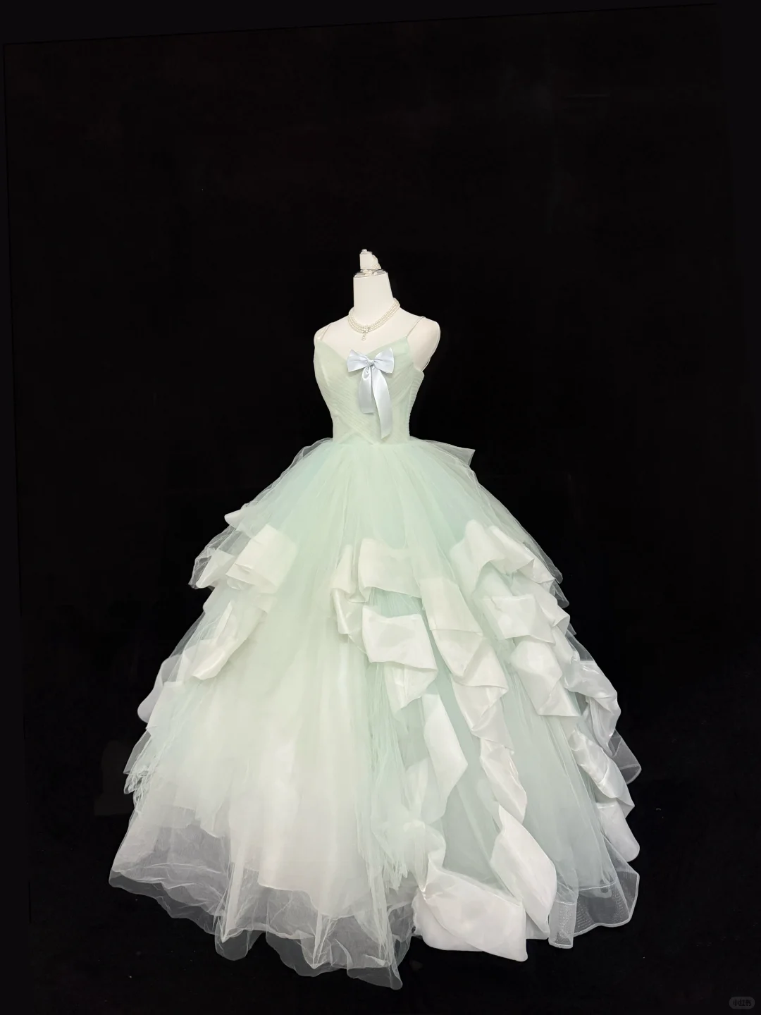 Sage Green Spaghetti Strap Long Romantic Gown with Cinched Waist and Voluminous Skirt, Wedding Dress gh7891