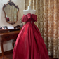 Red Strapless Waist-Cinched Puffy Skirt Prom Gown, Evening Party Dress gh7261