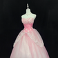 Peach Pink Gradient Strapless With Fresh Florals Cinched Waist Voluminous Skirt Romantic Dress, Wedding Gown gh8026