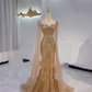 Gold Rhinestone Beaded Waist-Cinched Fitted Mermaid Sexy Long Evening Dress, Fairy Gown, Romantic Gown gh7408
