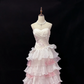 Blush Pink Strapless, Cinched Waist, Slim Fit Long Romantic Dress with Voluminous Tiered Skirt, Wedding Gown gh8076