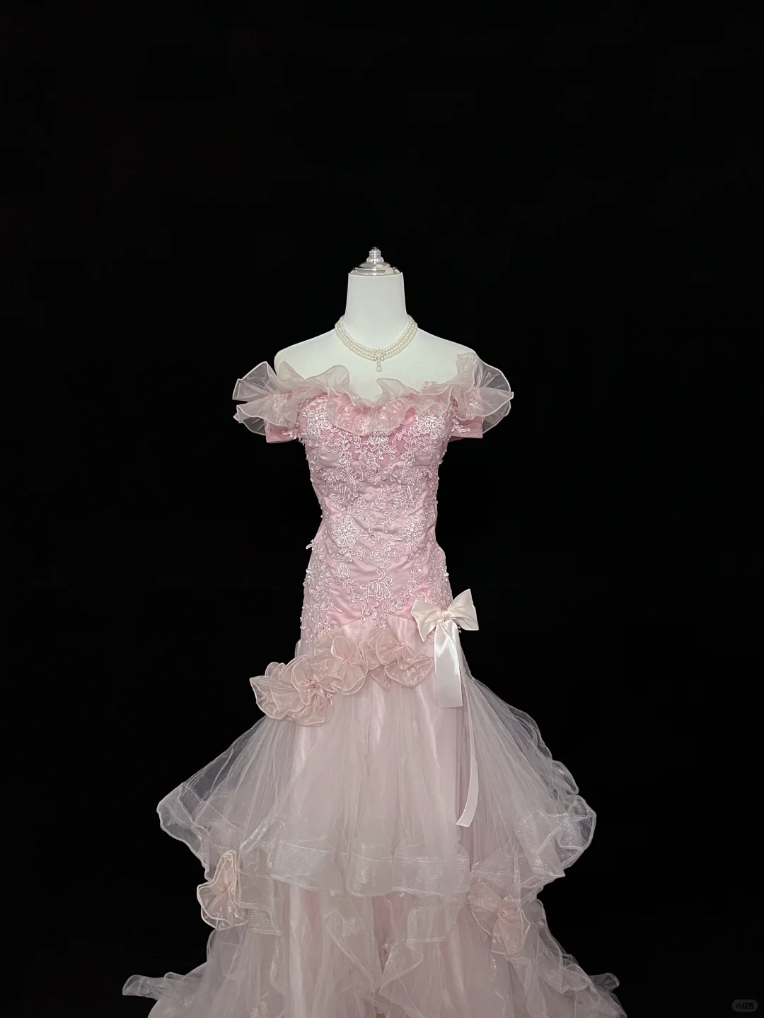 Blush Pink Ruffled Beaded Cinched Waist Mermaid Sexy Long Romantic Dress, Wedding Gown gh7940