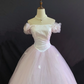 Blush pink off-shoulder long romantic gown with cinched waist and voluminous princess skirt, wedding dress & bridal gown gh8245