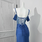Light Blue Spaghetti Strap Off-the-Shoulder Cinched Waist Sexy Prom Dress, Evening Gown gh7217