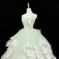Sage Green Spaghetti Strap Long Romantic Gown with Cinched Waist and Voluminous Skirt, Wedding Dress gh7891