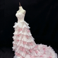Blush Pink Strapless, Cinched Waist, Slim Fit Long Romantic Dress with Voluminous Tiered Skirt, Wedding Gown gh8076