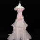 Blush Pink Ruffled Beaded Cinched Waist Mermaid Sexy Long Romantic Dress, Wedding Gown gh7940