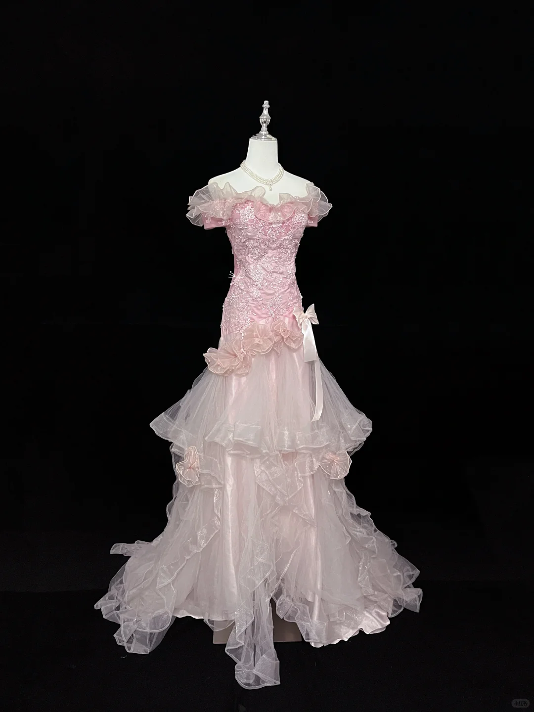 Blush Pink Ruffled Beaded Cinched Waist Mermaid Sexy Long Romantic Dress, Wedding Gown gh7940