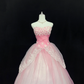 Peach Pink Gradient Strapless With Fresh Florals Cinched Waist Voluminous Skirt Romantic Dress, Wedding Gown gh8026