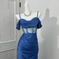 Light Blue Spaghetti Strap Off-the-Shoulder Cinched Waist Sexy Prom Dress, Evening Gown gh7217