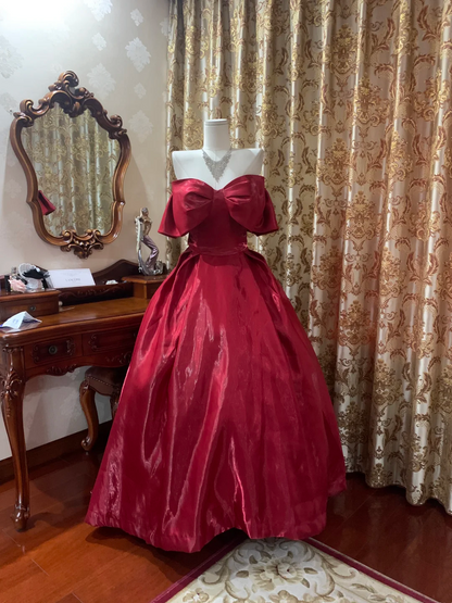 Red Strapless Waist-Cinched Puffy Skirt Prom Gown, Evening Party Dress gh7261