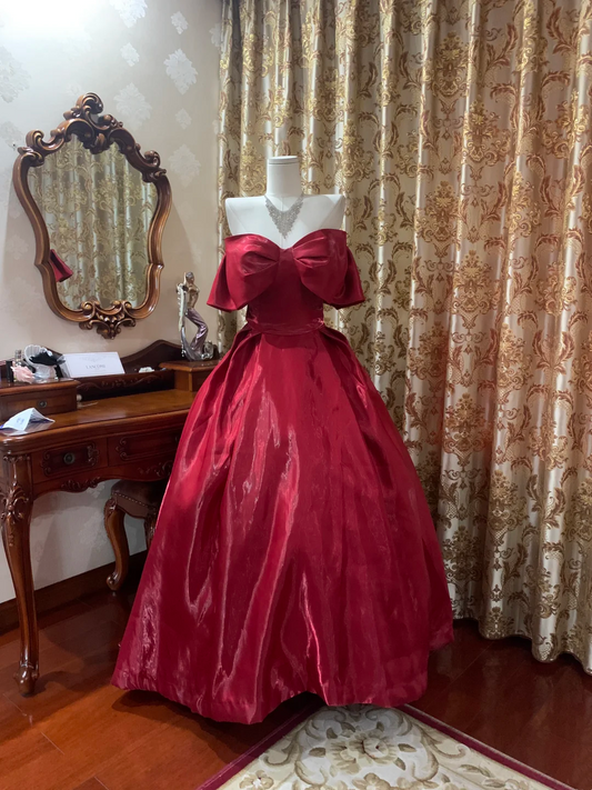Red Strapless Waist-Cinched Puffy Skirt Prom Gown, Evening Party Dress gh7261