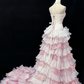 Blush Pink Strapless, Cinched Waist, Slim Fit Long Romantic Dress with Voluminous Tiered Skirt, Wedding Gown gh8076