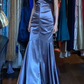 Dusty Purple Vintage Prom Dress Strapless Black Tulle Twist Bust Ruched Satin Mermaid Long Evening Gown With Side Slit gh9628