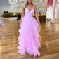 Pink fashion sweet long elegant tulle floor-length ball gown evening gown graduation gown coming of age ceremony gown gh3352