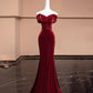 Robe de soirée élégante en velours bordeaux, longue, style sirène, coupe slim, avec perles, gh4877