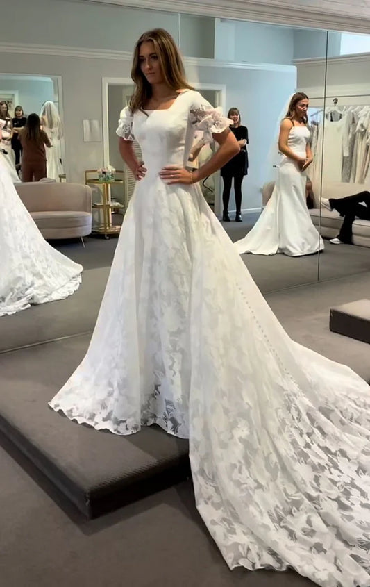 Girlhomeshops-White lace long elegant tulle wedding prom dress gh5434