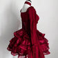 Girlhomeshops-RRed Princess Long Sleeve Lace Fashion Short Tulle Homecoming Dress Birthday Party Dress gh5416