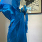 Blaues Vintage Langarm Perlen Langes Chiffon Ballkleid Abendkleid Partykleid gh4941
