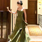Robe de soirée longue à volants, style chic bordeaux/vert, gh4318