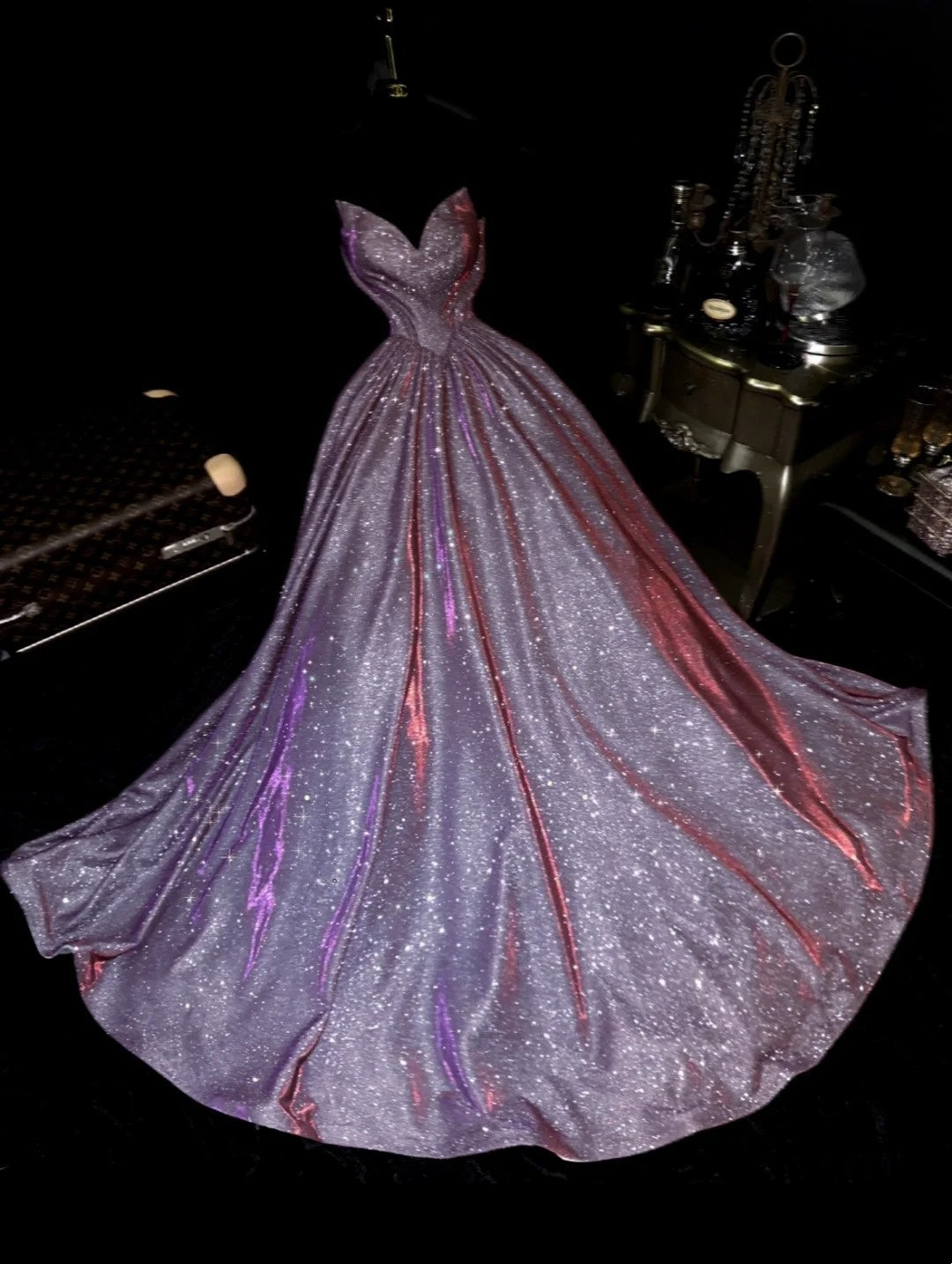 Lila glänzendes, elegantes langes Abschlusskleid/Abendkleid gh6812