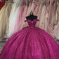 Robe de bal fuchsia à sequins épaules dénudées : tulle pailleté épais, décolleté en cœur, taille cintrée, robe de princesse pour banquet (gh6588)