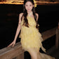 Robe de plage jaune, robe de soirée, robe en mousseline gh6634