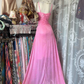 Blush Spaghetti Strap Waist Cinched Slim Fit Elegant Evening Party Gown gh7190