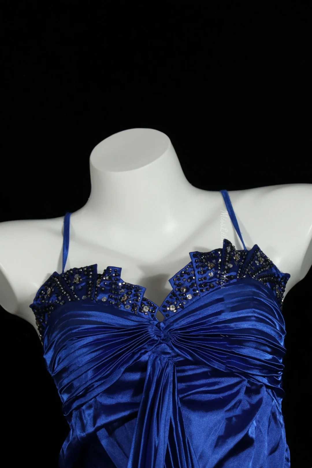 Blue Spaghetti Strap Fitted Waist Satin Sexy Prom Dress, Evening Party Gown gh7310